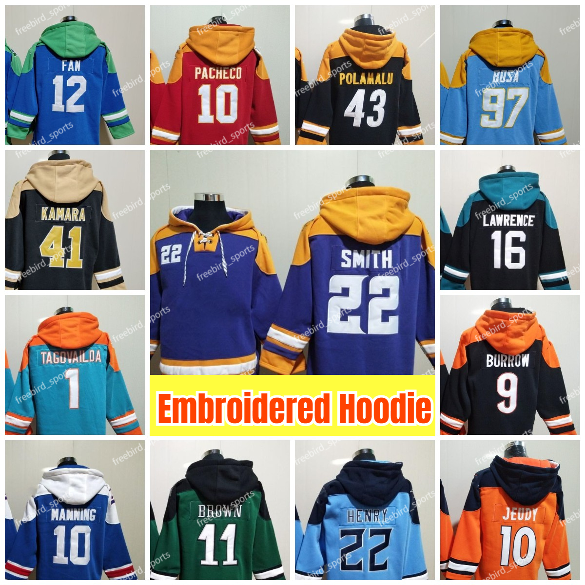 Lockett Men's Hoodie Jersey Bettis Harris Judon Cousin Tagovailoa Herbert Mahomes Trevor Lawrence Love Rodgers Cooper Urlacher Diggs Brown Stitched Sweatshirt