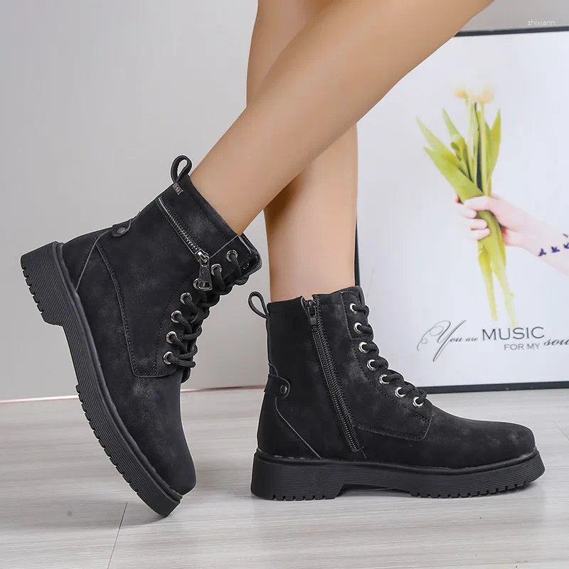 Boots 2024 Winter Boot For Women Fashion Plus Size Leather Snow Women's All-Match British Style Retro Ankle Botas De Mujer