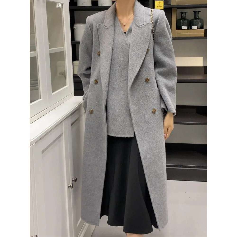 Rose Two-Piece Double-Sided Cashmere Women Mid-Length New Fashion Loose Warm Waistcoat Lael Woolen Coat Autumn Winter