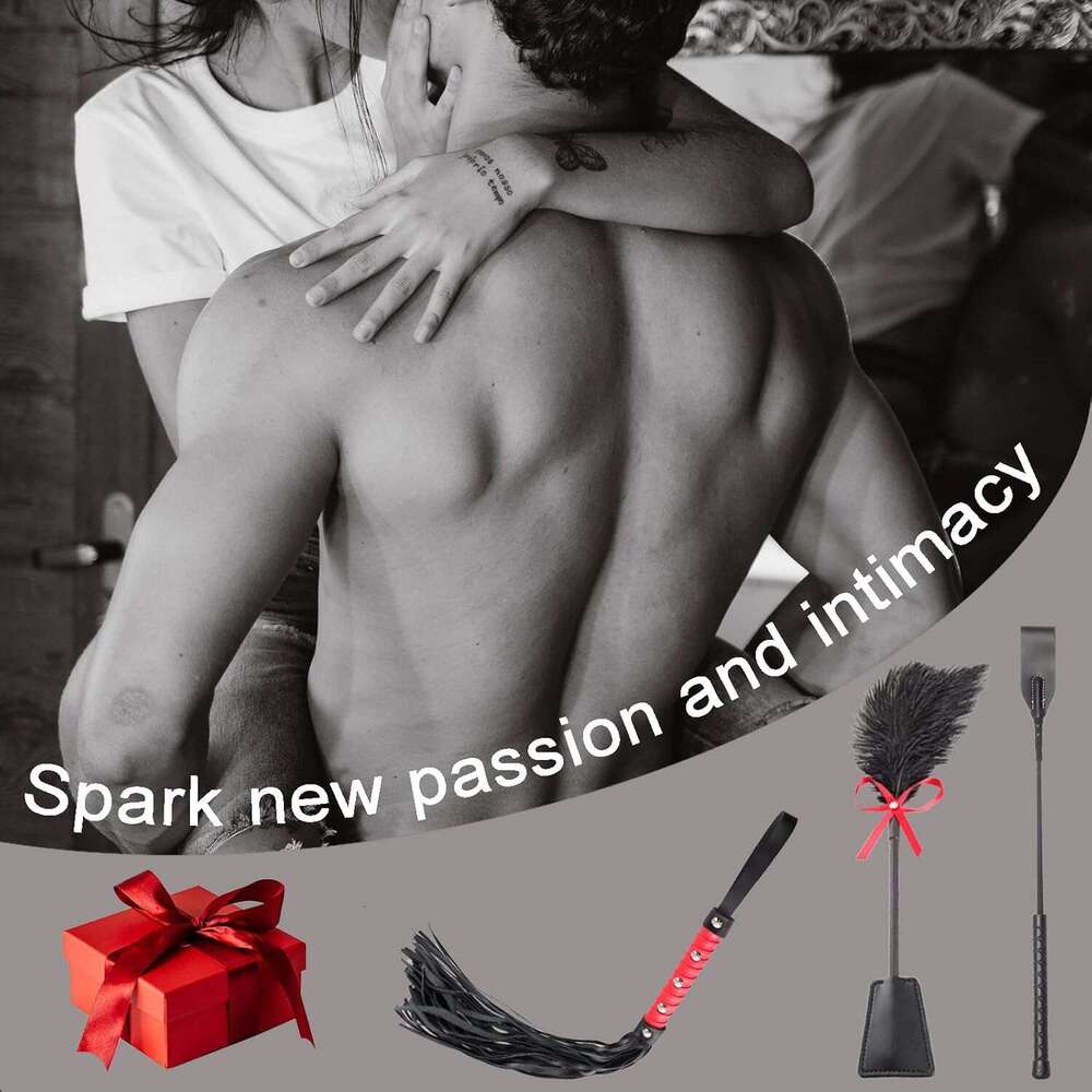 Fumwase 3 Pcs Sex Whip and Crop Set BDSM Whip Leather Horse Crop Feather Tickler for Adults Bedroom Play Sex Play Toys for Couples