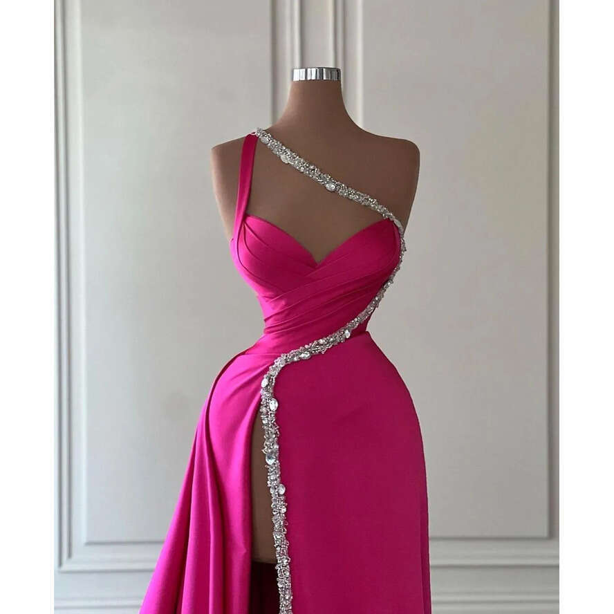 New Fuia Sexy Evening Dresses Sier Beaded Sequined Embellishment One Shoulder Mermaid Split Women Ocn Party Gowns Prom Dress Customize Bc