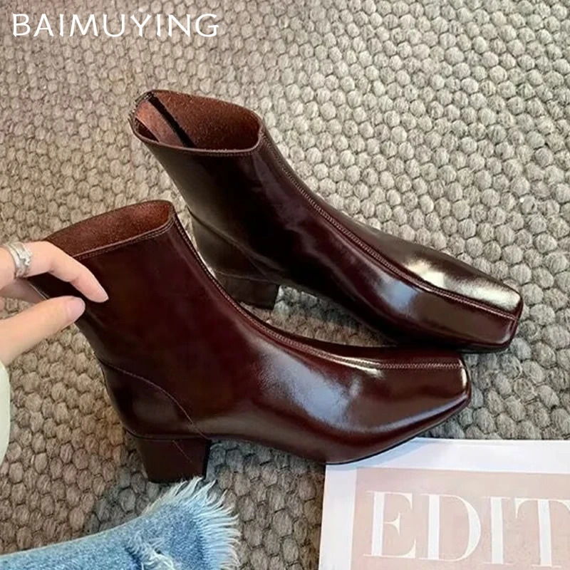 High Heels Ankle Square Toe Short and Fat Leather Shoes Women 2025 Trend Winter Boots Goth Gladiator Botas De Mujer 241106