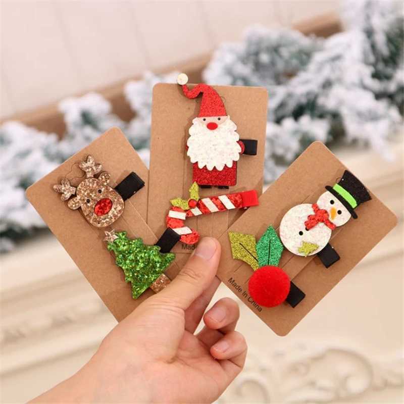 2pcs/set Christmas Hair Accessories Childrens Hair Clip Girls Holiday Party Hairpins Santa Claus Deer Tree Hair OrnamentX241022