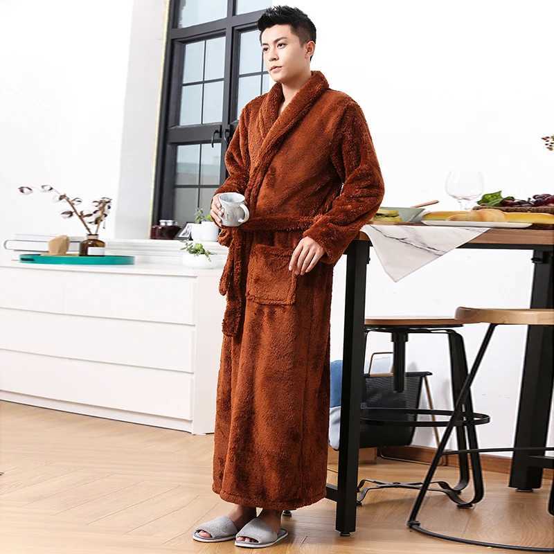 Coral fleece mens warm extra thick extended night light bathroom pajamas plush robes W241023