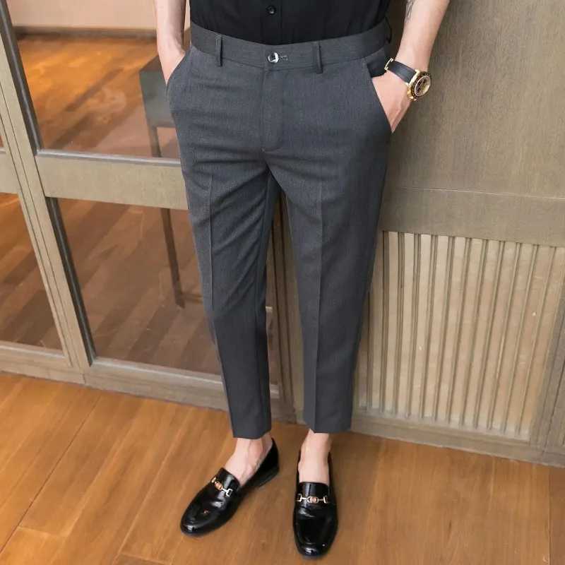 Slim Fit Elastic Draped 9 Cropped Fluid Social Tailoring Mens Summer Pants Business Male Suit Trousers Tressed Stretch ElegantX241023