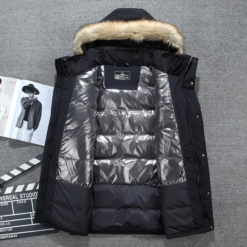 -40 degree white duck down jacket mens thick winter large fur collar warm park waterproof and windproof high-quality 241022