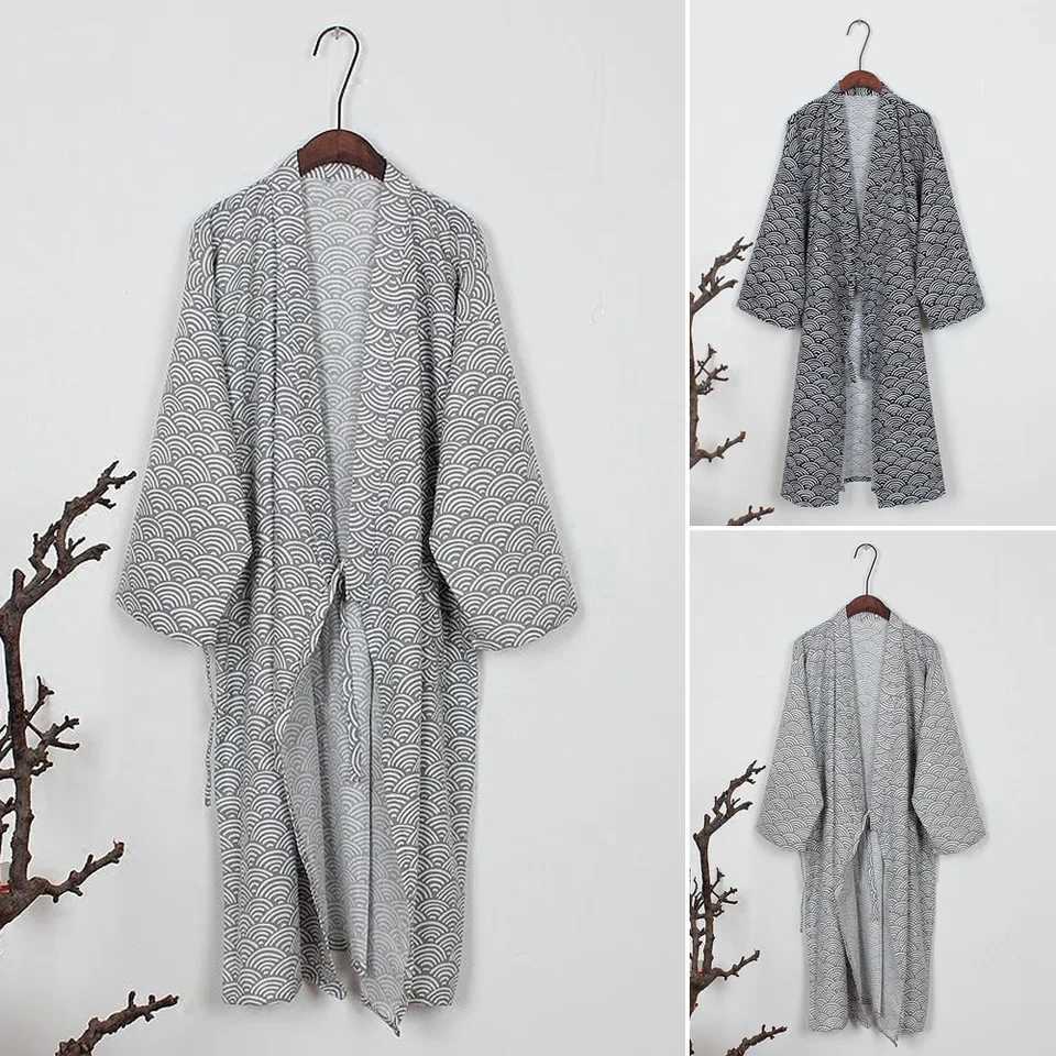 Mens Kimono Yukata Cotton Soft Japanese Loose Fit Robe Evening Dress Bathrobe Sarai Come Clothes Long Bath Towels W241023