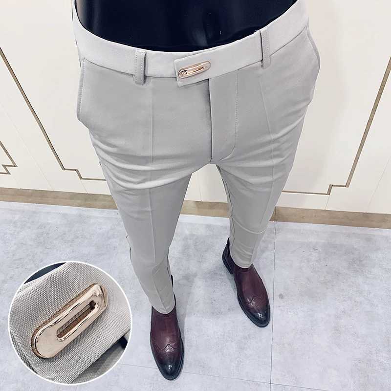 Spring 2022 Men Pants Korean Slim Fit Men Casual Ankle Length Pants Streetwear Men High Quality Black Gray Khi Dress Suit PantX241023