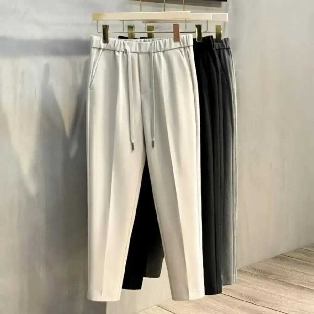Solid Color Men Pants Elastic Waist Mens Suit Pants Formal Business Style Trousers for Office Wear Straight Leg Solid ColorX241023