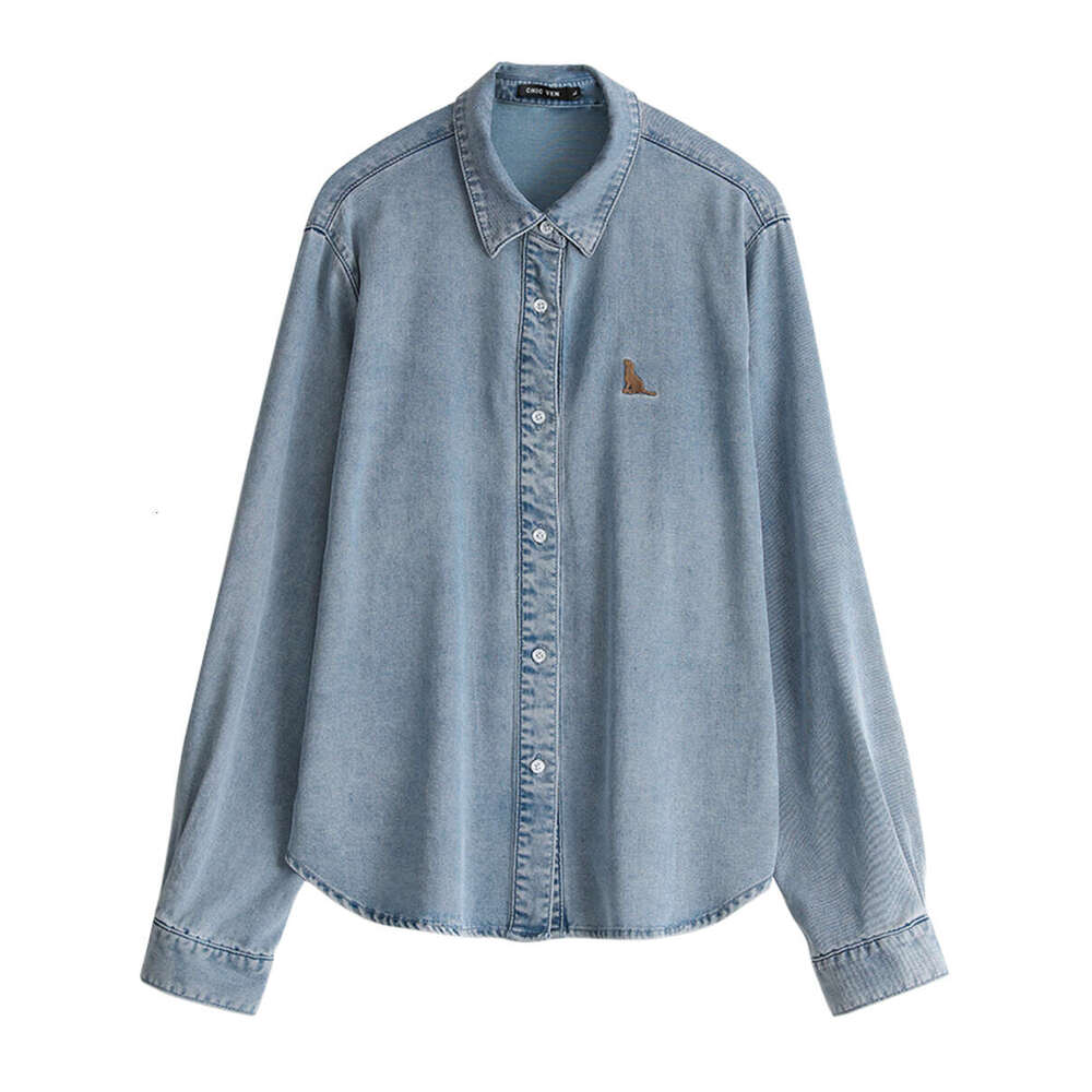 CHIC VEN Women Shirt Casual Single Breasted Long Sleeve Loose New Embroidered Denim Shirts Female Blouses Spring Summer 2024