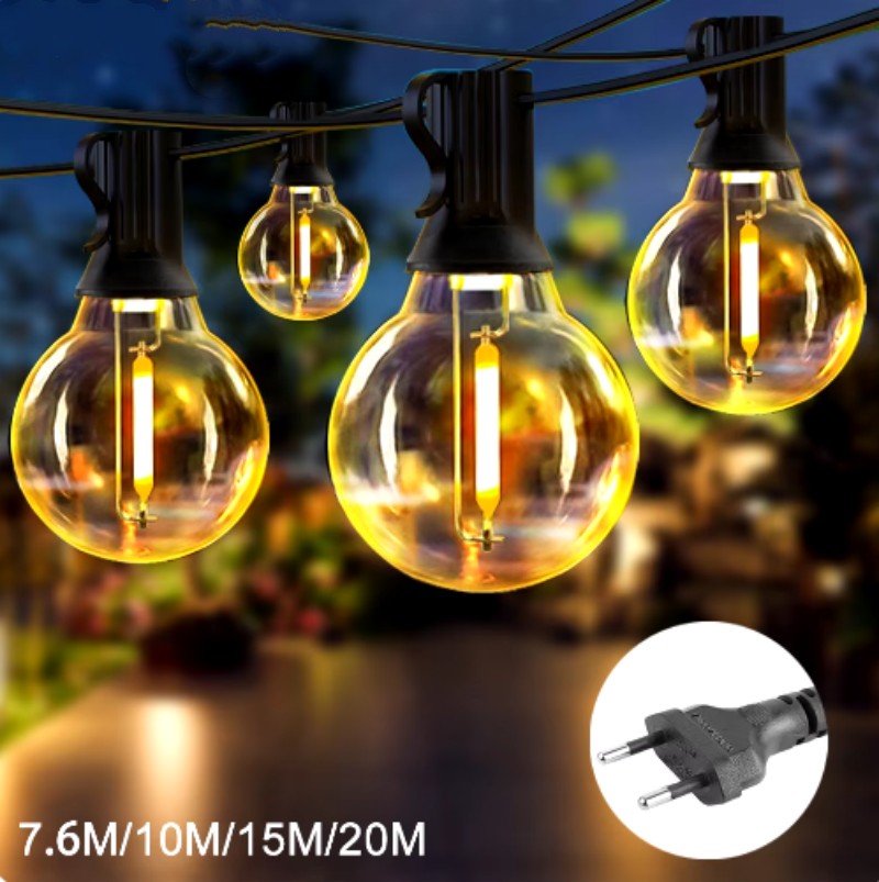 G40 LED Outdoor String Ball Lights 7.6M/15M Shatterproof Patio Lights For Outside Backyard Porch Garden Decor