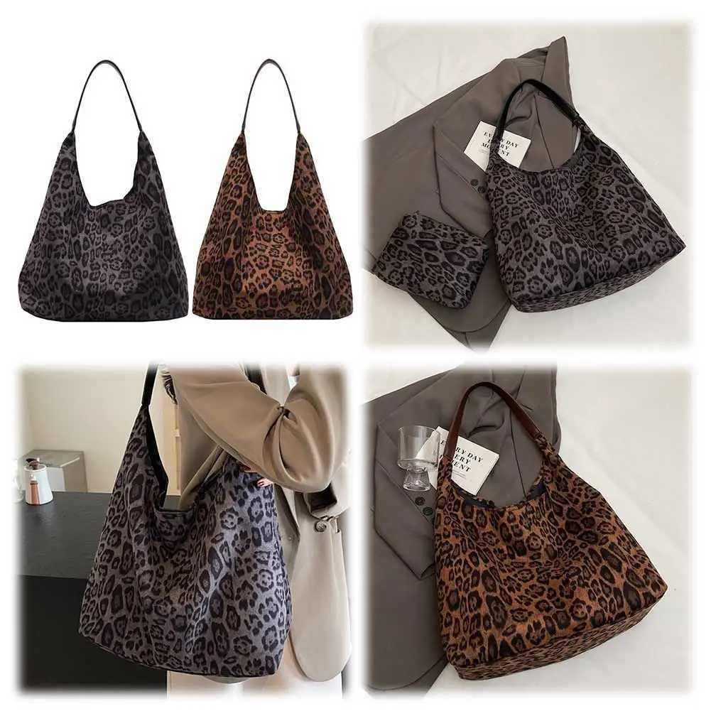 Women Suede Shoulder Bag Leopard Print Hobo Magnetic Closure Purse and Handbag Trendy for Work Travel 241023