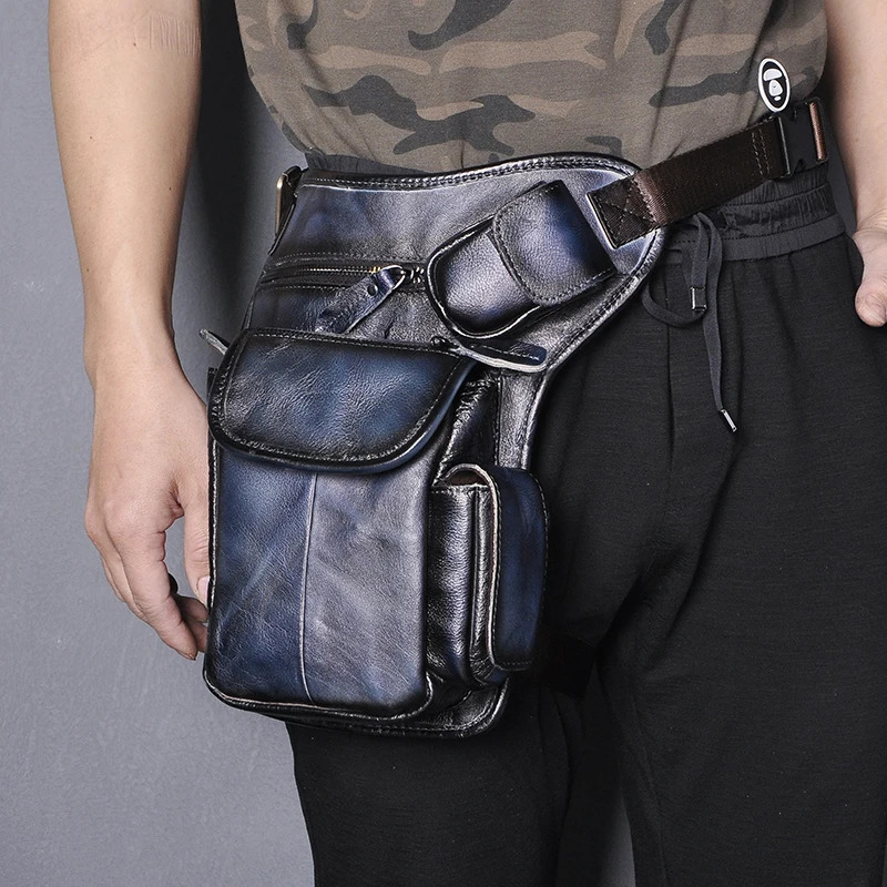 natural leather mens retro coffee small belt messenger bag Fanny waist bag straight leg thick bag 3106 241023