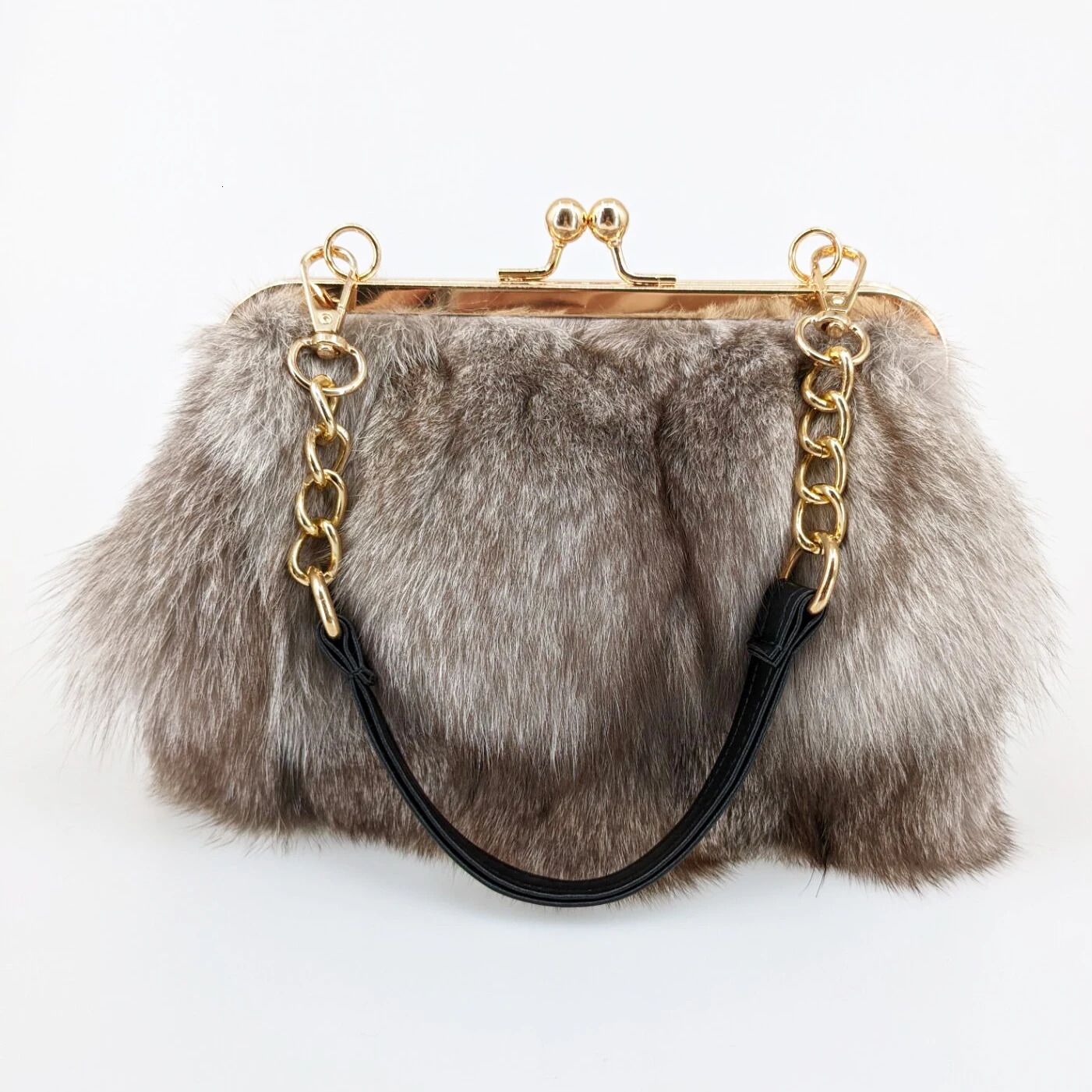 Real Fox Fur Handbag Purse 2024 Beautiful Fashion Party Korean Womens Buckle Cross Body Bag Evening Bag 241023