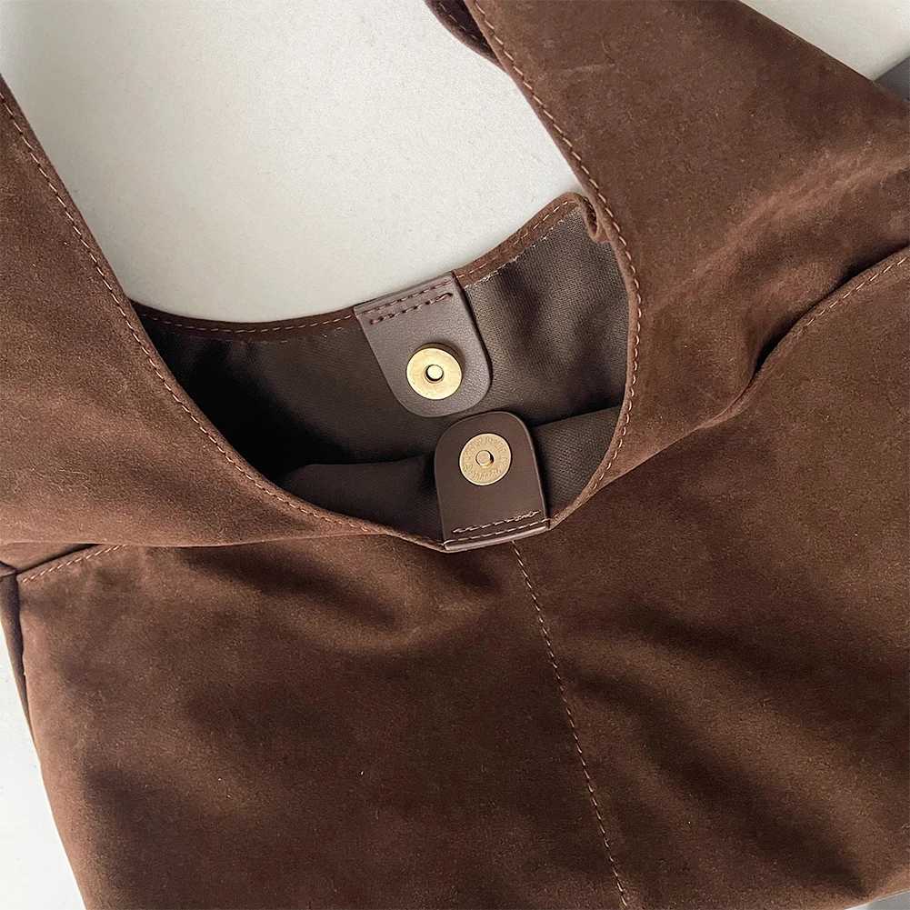 2 Pcs Women Suede Slouchy Hobo Bag with Multi Pocket Large Tote Magnetic Closure Solid Retro Handbag for Travel Work 241023