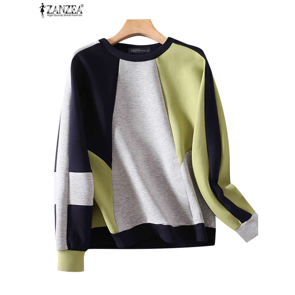 High end Fashion ZANZEA Autumn Pullover Tops Color Block Women Long Sleeve Korean Style Sweatshirts Casual Loose O Neck Hoodies