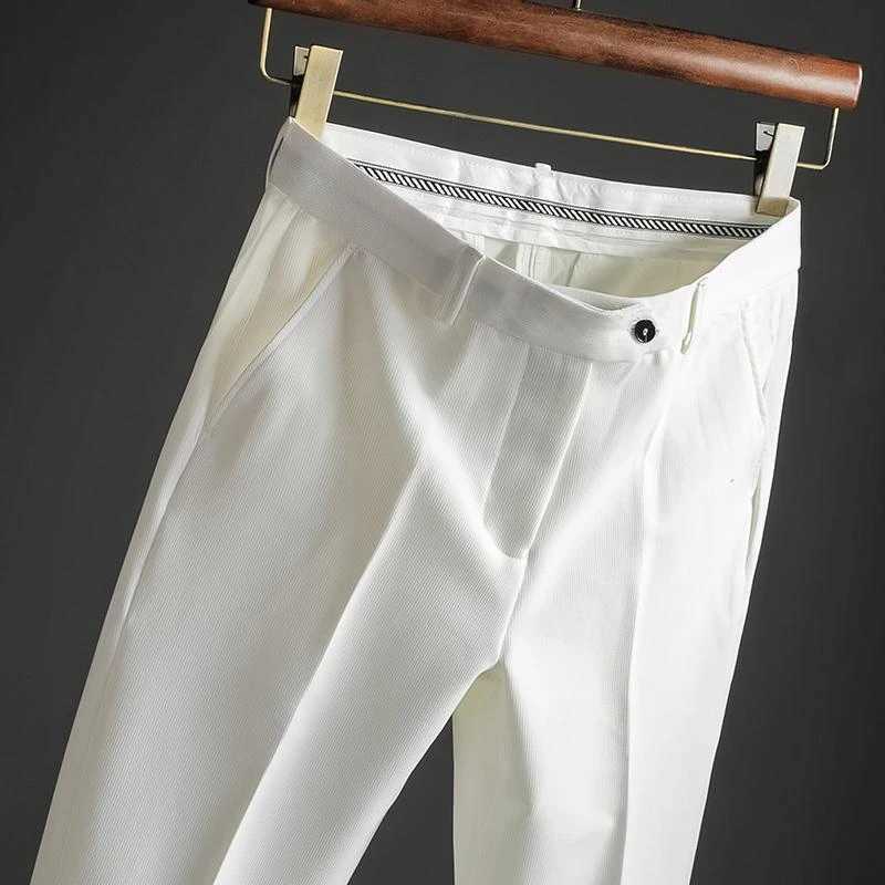 White Cooling Man Suits Pants Ice Silk 9 Cropped Classic Fashion Formal Clothes Trousers for Men Offer Spandex Summer 2024 UpX241023