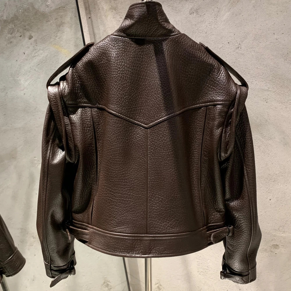 Grey leather jacket womens bicycle leather jacket detachable sleeves bomber in sheepskin H021 241023