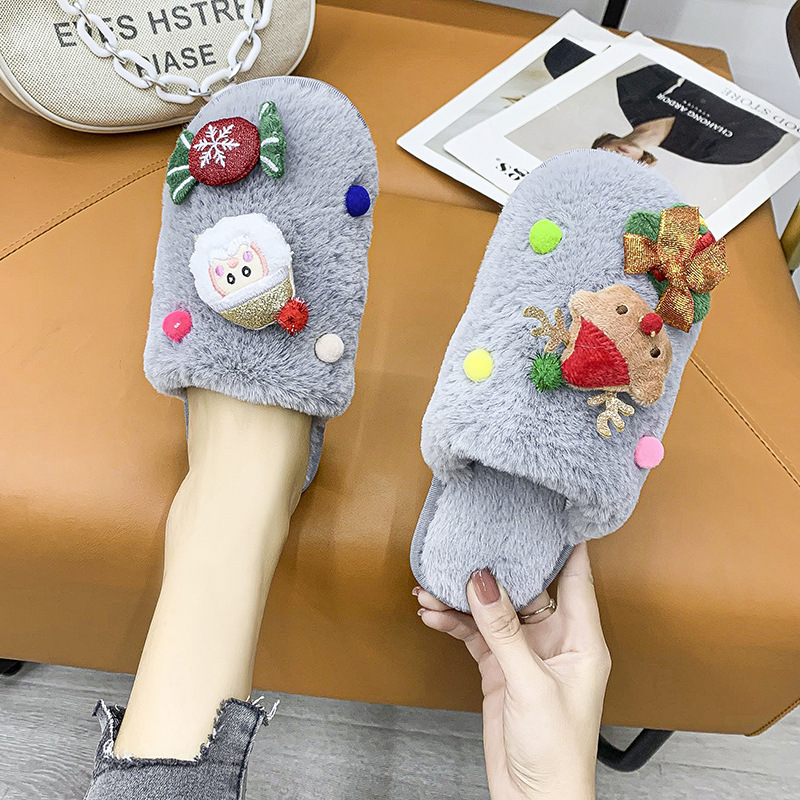 2024 new Christmas series plush for winter warmth, indoor soft soled Santa Claus slippers