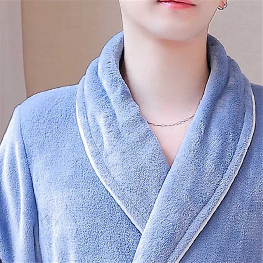 Mens Winter Thick Flannel Robe V-neck Warm Bathtub with Belt Mens Fluffy Shower Dress Mens Spwear Home Clothes W241023