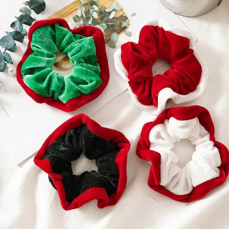 Newest Vintage Red Christmas Scrunchies for Women Classic White Velvet Fur Fashion Hair band Hair Rope Party Dress WholesaleX241021