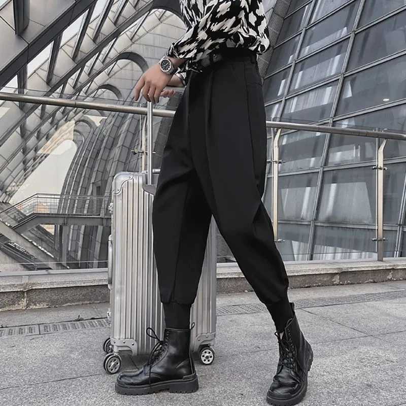 2023 Korea Fashion Harlan Pants Male Business Trousers Men Brand Clothing Mens Vintage Wild Loose Casual Suit Pants Black 28-38X241023