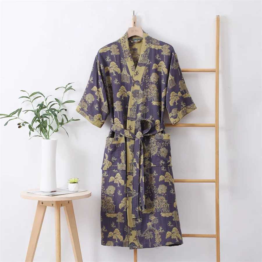 Summer couple dress double layered high waisted mens shower robe casual wear womens V-neck kimono Spwear evening dress W241023