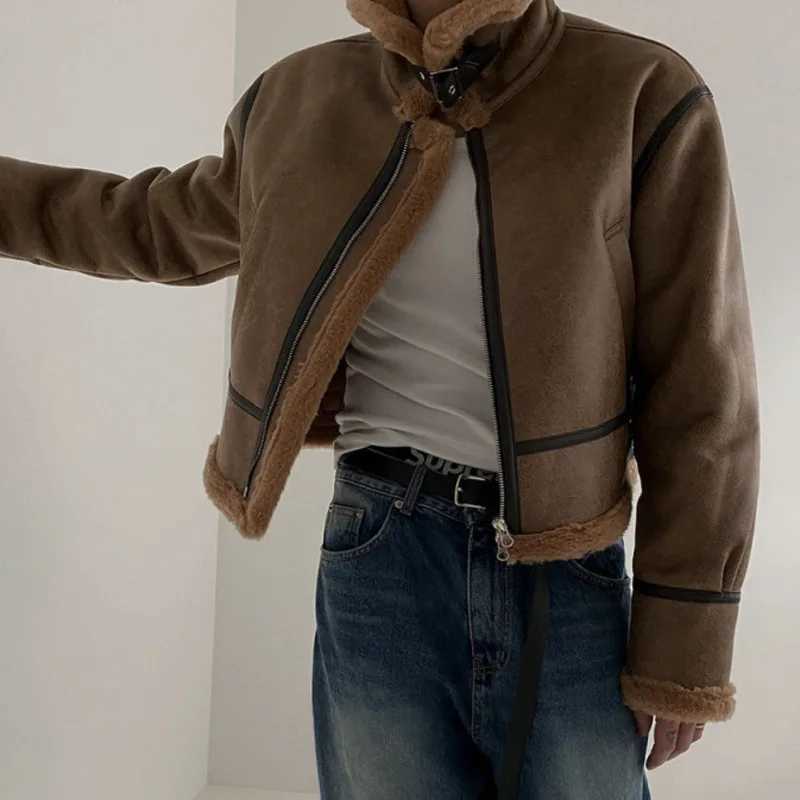 IEFB Mens Leather Cotton Coat Winter Korean Loose Sheepskin Suede Motorcycle Pu Paddle Jacket Trend Mens 2023 New Style 9C3184 X241023