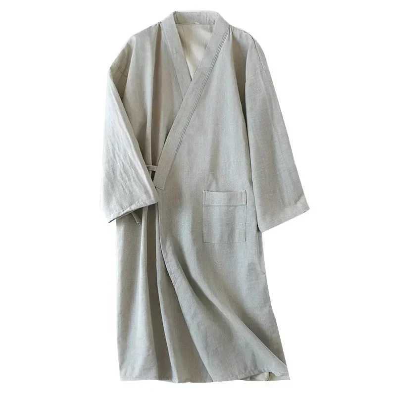 Summer and Autumn Mens Casual Japanese Kimono Yukata Robe Long Sve Bathrobe Sleepwear Cotton Home Robe Spwear W241023