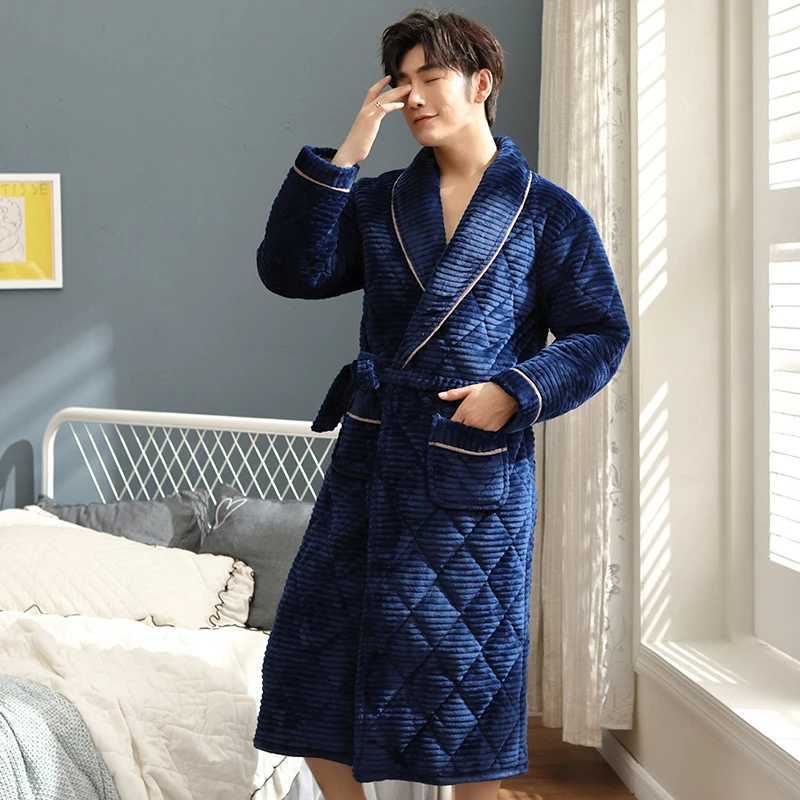 Winter thick coat warm mens flannel knitted bedding robe long Sve comfortable soft solid waist mens bathroom L-XXXL W241023