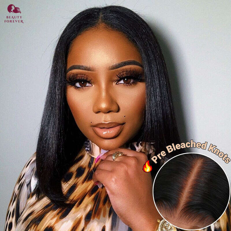 Beauty Forever 7x5 Bye KNOTS Glueless BOB Lace Front Yaki Straight Wear Go Short Bob Human Hair Wig 180% Density