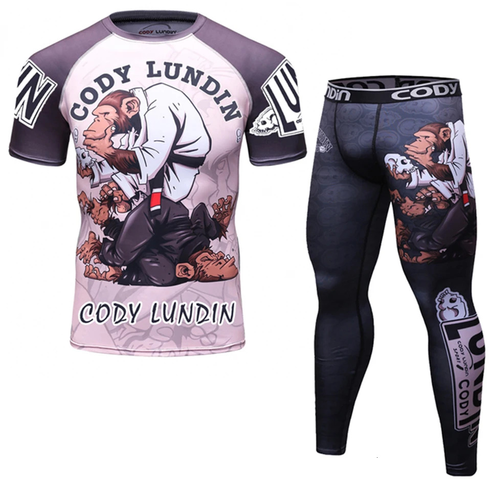 Bjj Rashguard Jiu Jitsu T-shirts+Pant Sets Rash guard For Men Kickboxing Brazilian Gym Training MMA Boxing Kit Muay Thai T-shirt
