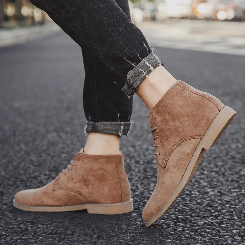 Fashion Pointed Comfortable Ankle Dress Boots Men Lace Up Mens Suede Shoes Casual botas 241021