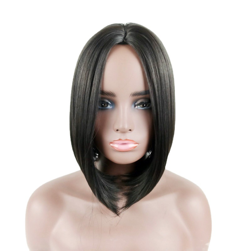 Stylish Female Short Bob Synthetic Wig - Straight Cut & Middle Part for Everyday Wear