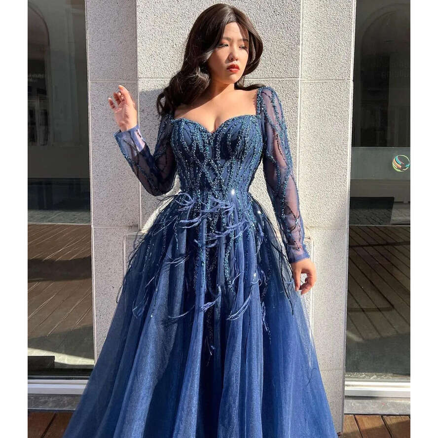 Evening Dubai Long Sleeves Dresses Women Glitter Sequin 2024 Formal Party Prom Gown High Slit Red Tulle Vestidos Bc18235