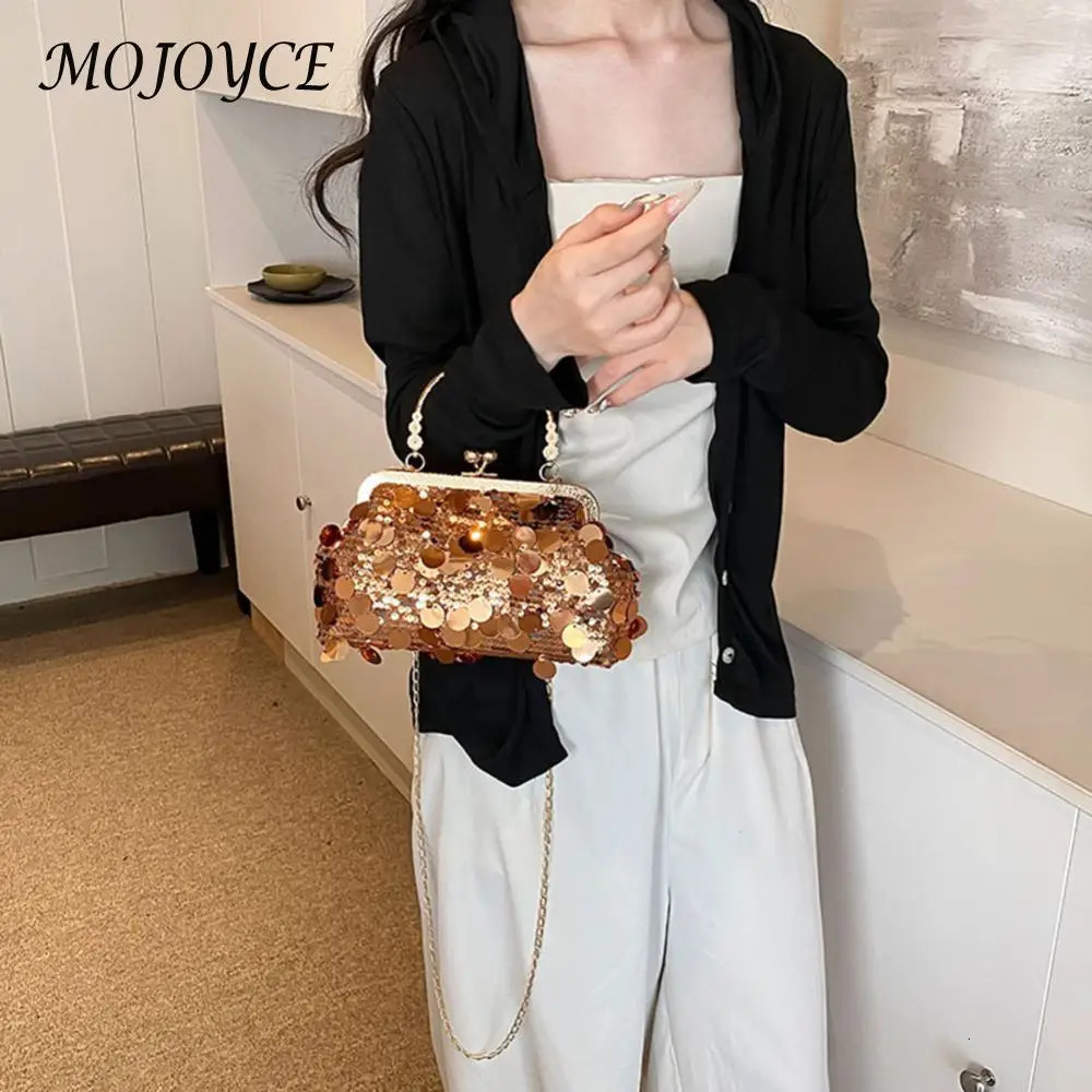 Sparkling clutch bag fashionable evening bag chain strap shiny shoulder bag large capacity top handle wallet for wedding parties 241023