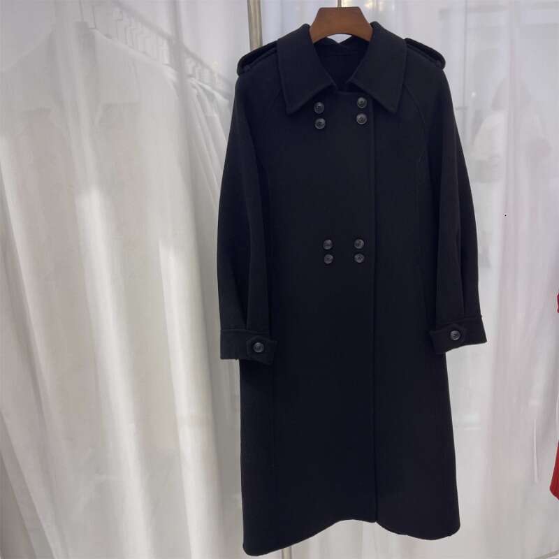 Rose Mid-Length Double-Sided Cashmere Female Double Breasted Elegant Lapel Woolen Autumn Winter Lace-Up Coat Women
