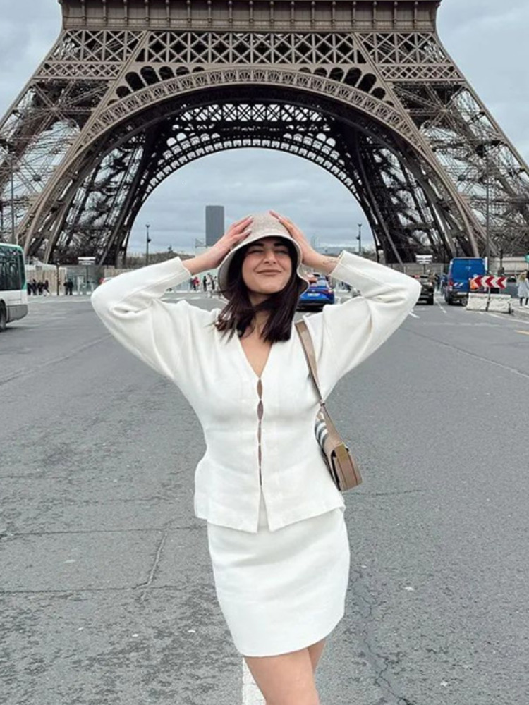 Women Bury V-Neck Long Sleeves Knitted Cardigan Suit Women's Elegant Chic Mini Skirt Suits Autumn Casual Lady Office Set