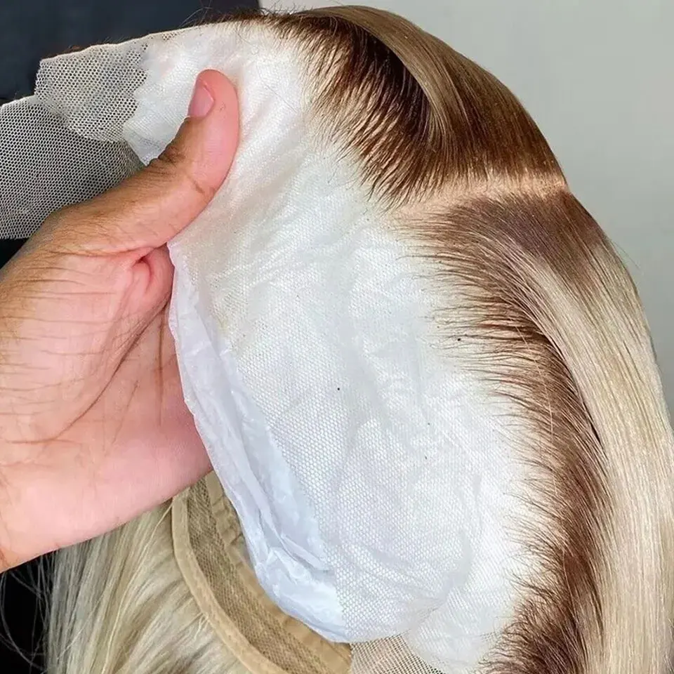 6T613 Balayage Short Bob Wigs Ombre Blonde Lace Front Human Hair Wigs Straight 180 Density 13x4 Lace Frontal Wig for Woman Gym