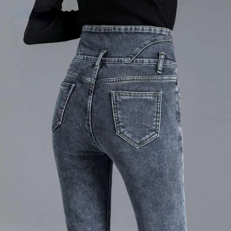 New Winter Thick Veet Women High Waist Skinny Jeans Simple Fleece Warm Slim Fit Stretch Ladies Casual Denim Mom Pencil Pants