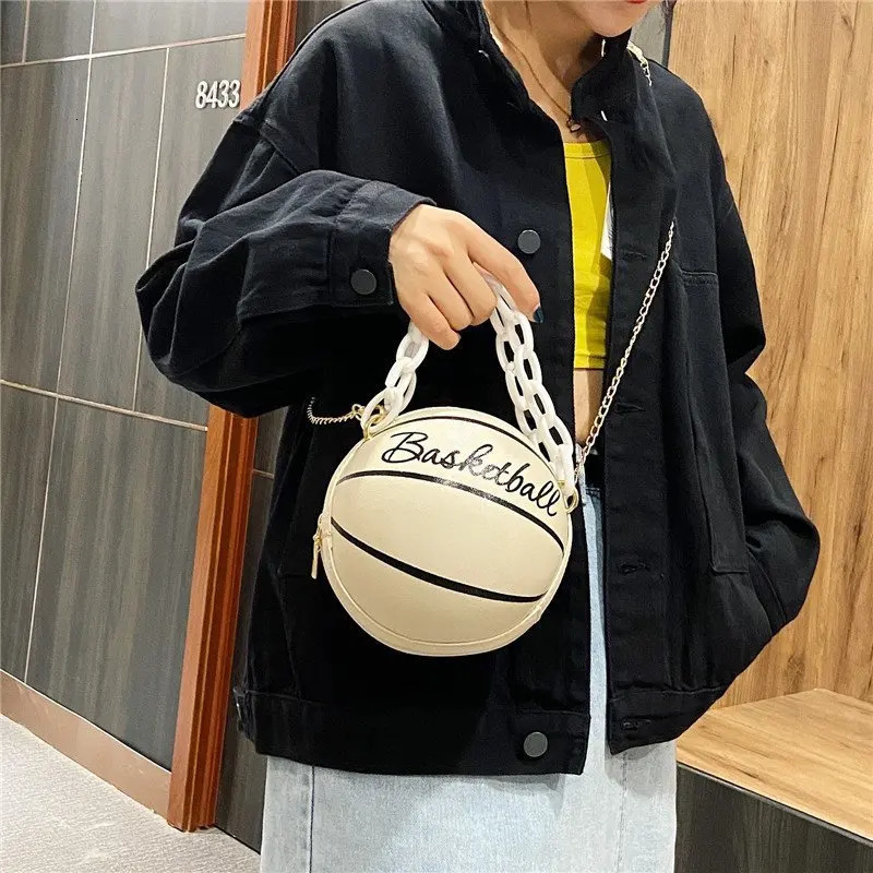 2024 Crossbody Bag Network Red Personalized Fun Pink Ins Versatile Chain Football Basketball Shoulder Bag Mini Round Bag 241023