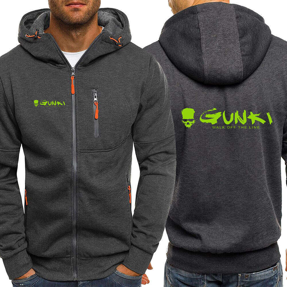 High end Autumn Spring Gunki Logo Printed Cardigan Hooded Zipper Sweatshirts Men s Outdoor Popular Sports Streetwear Leisure Hoodies Sport Leiure Hood