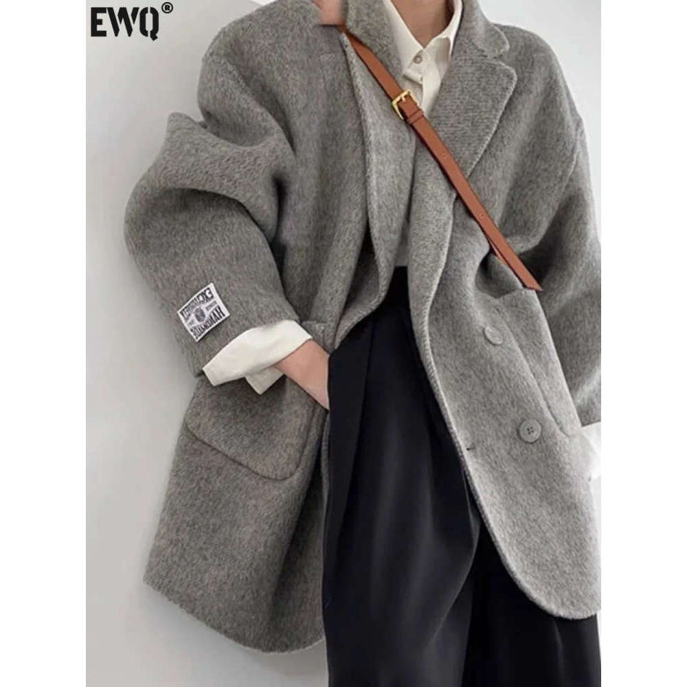 Korean Loose Long Sleeveturn-Down Collar Solid Woolen Coats Women Double-Faced Cashmere Coat Winter Autumn