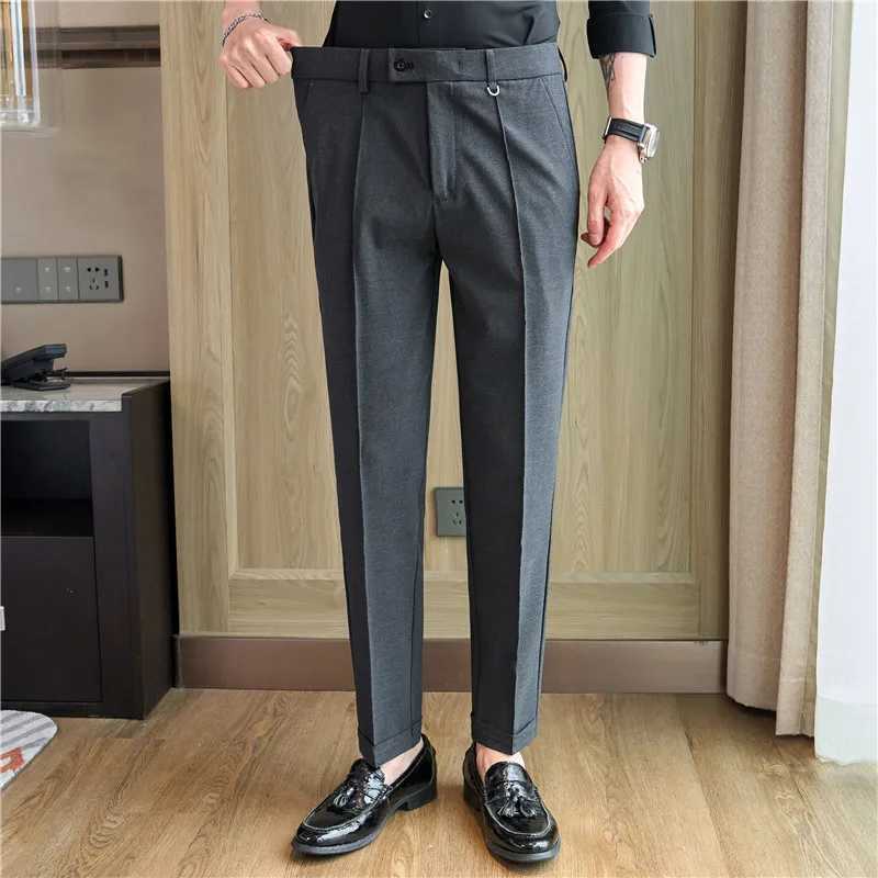 Dress Pants For Men Fashion Belt Design Stretch Waist Big Size Suit Pants Ele Casual Mens Formal Trousers High Quality SaleX241023