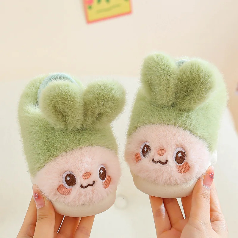 Winter rabbit cartoon childrens slider cute bear warm plush slider childrens soft sole boys and girls winter shoes 241022