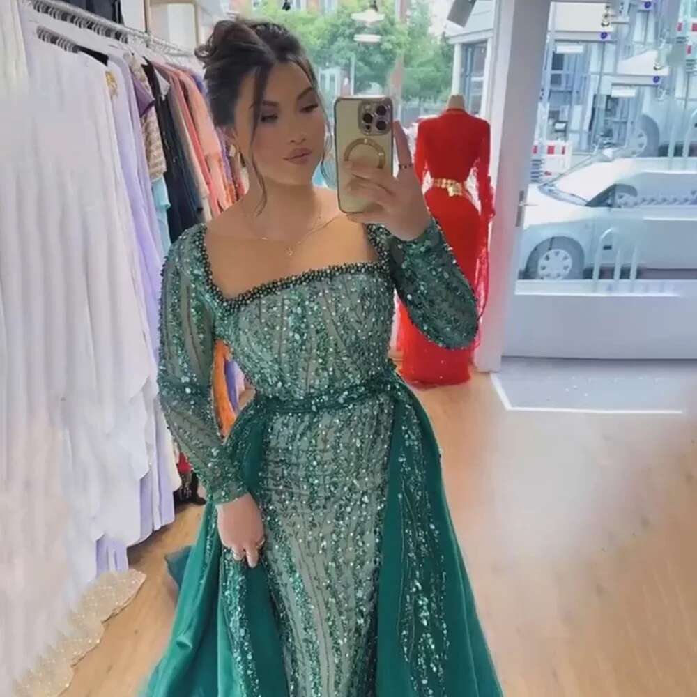 Serene Hill Arabic Green With Overskirt Mermaid Beaded Evening Dresses Gowns for Formal Ocn 2024