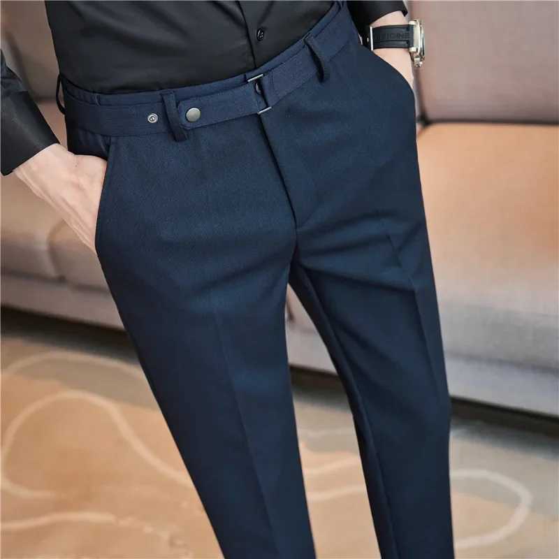 Men Boutique Slim Suits Pants Formal Wear Fit Trousers Men British Style Belt Decoration Business Casual Suit Pants 36X241023