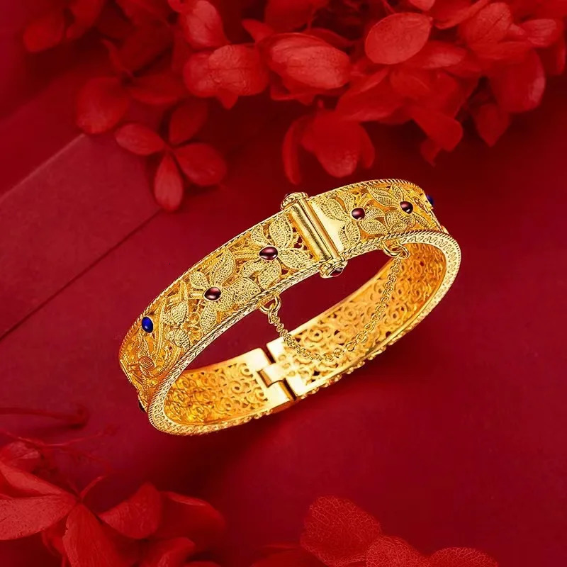 designer bracelet women luxury jewelry gold Chinese Fashion Enamel Cymbidium Orchid Heart for Women 24K Genuine Gold Antique style Buckle Bracelet Hol - view 6