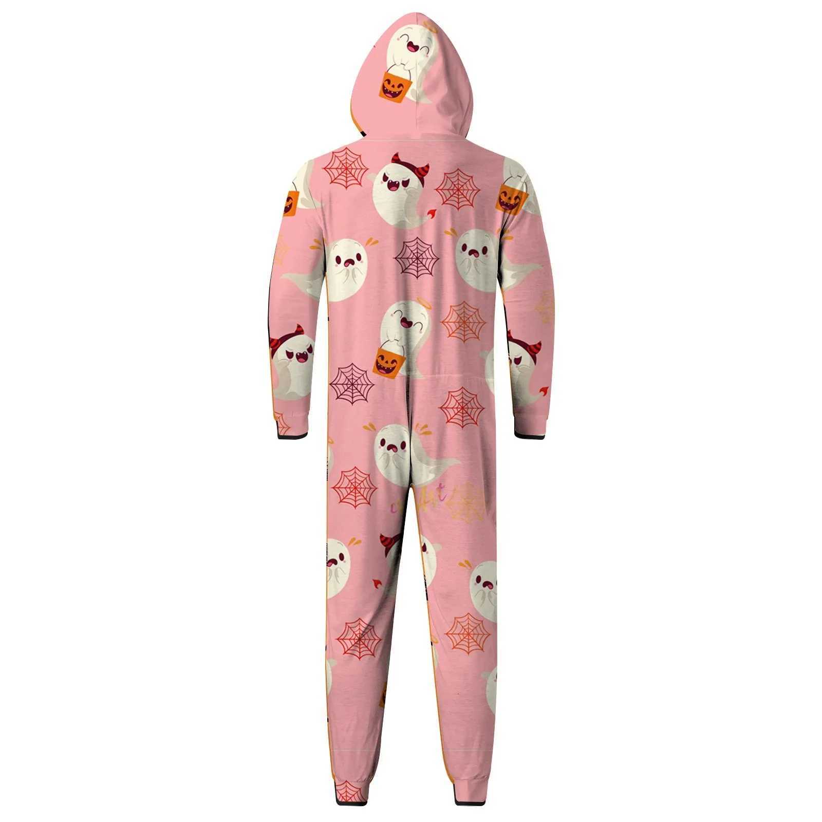 Halloween Family Costume Specter Cute Print Hooded Zipper Family Jumpsuit Family Christmas Pajamas Halloween Parent Child OutfitXJ241008