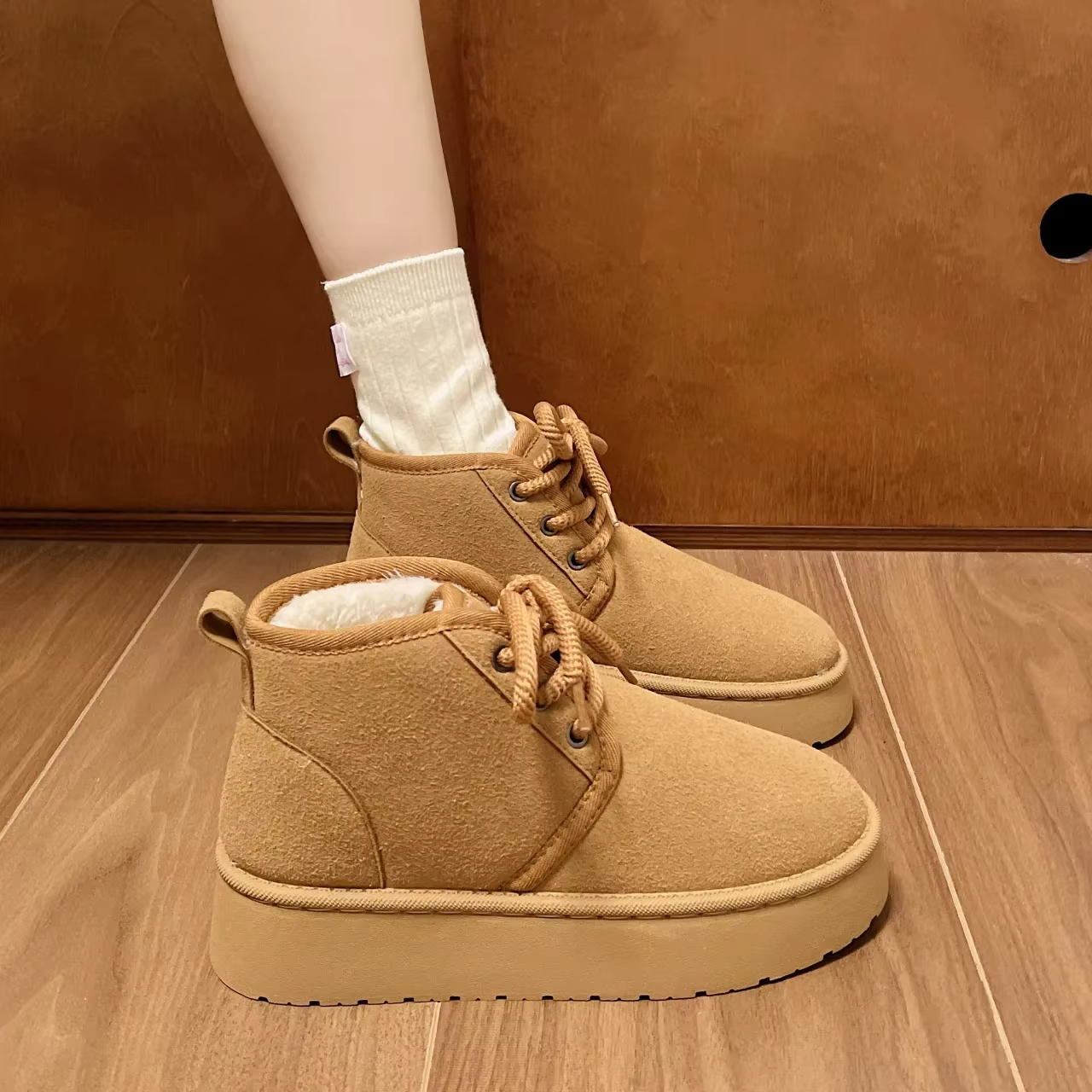 Womens Winter New Inside Heightening And Veet Fashion Snow Casual Warm Cotton Womens Short Boots Platform Shoes